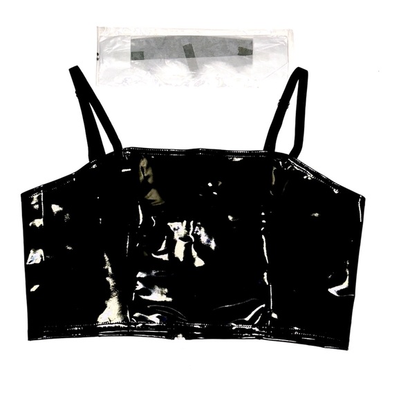 Blackmilk Batwing PVC bustier crop top black faux latex bats Halloween - size L - Picture 2 of 11